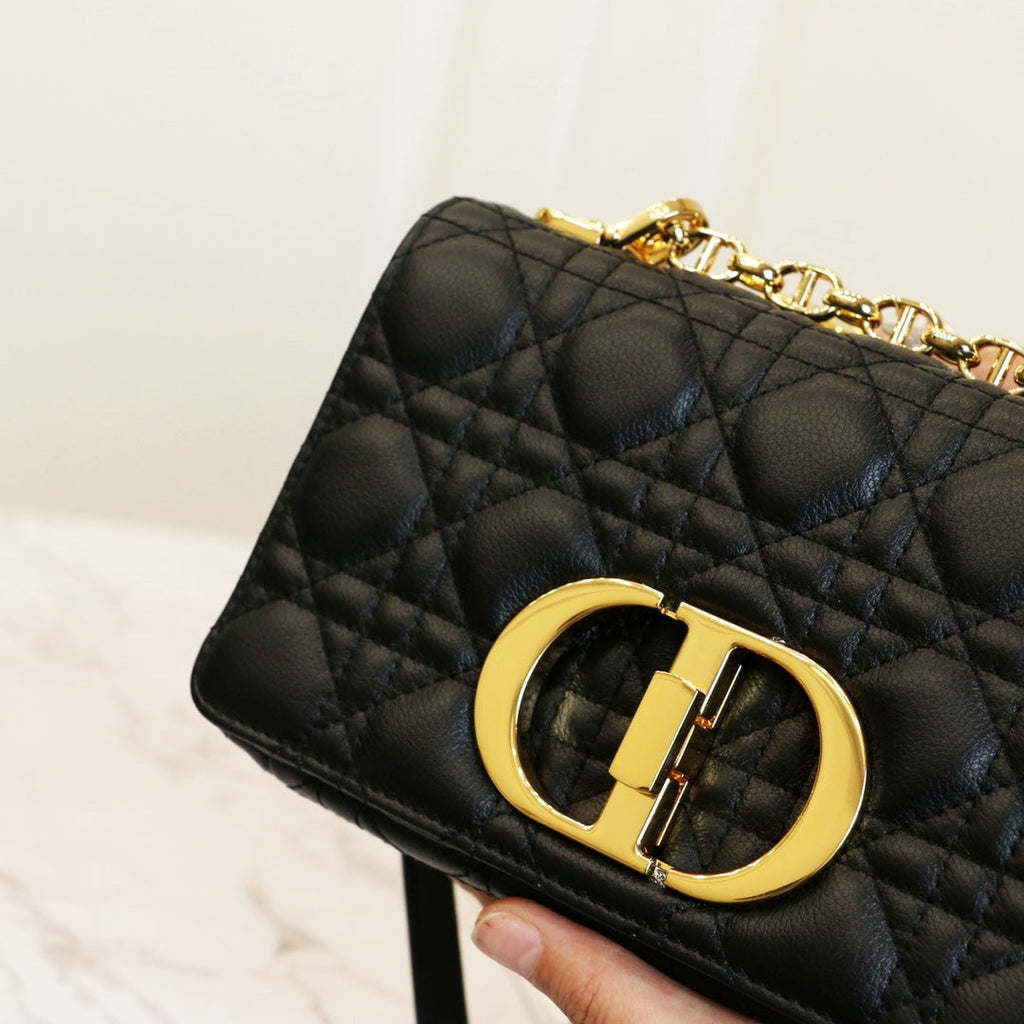 DIOR CARO MINI BAG 20 IN BLACK CALFSKIN