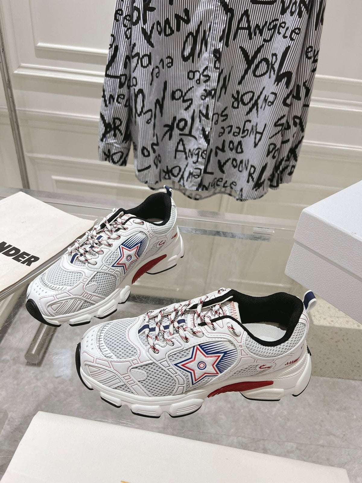 DIOR 25S CHRONO STAR FLATFORM SNEAKERS 45MM IN MESH WITH WHITE CALFSKIN