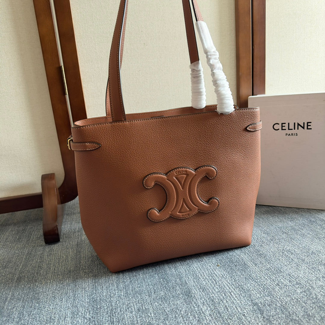 CELINE SMALL CABAS ANA脧S CUIR TRIOMPHE 28 IN BRONZE ORANGE GRAINED CALFSKIN