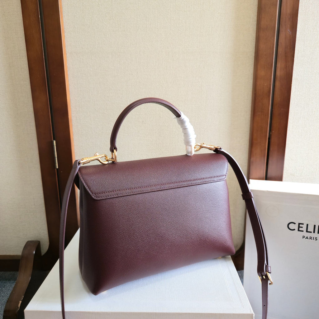 CELINE 25S MEDIUM NINO BAG 25MM IN SYRAH RED CALFSKIN GOLD HARDWARE
