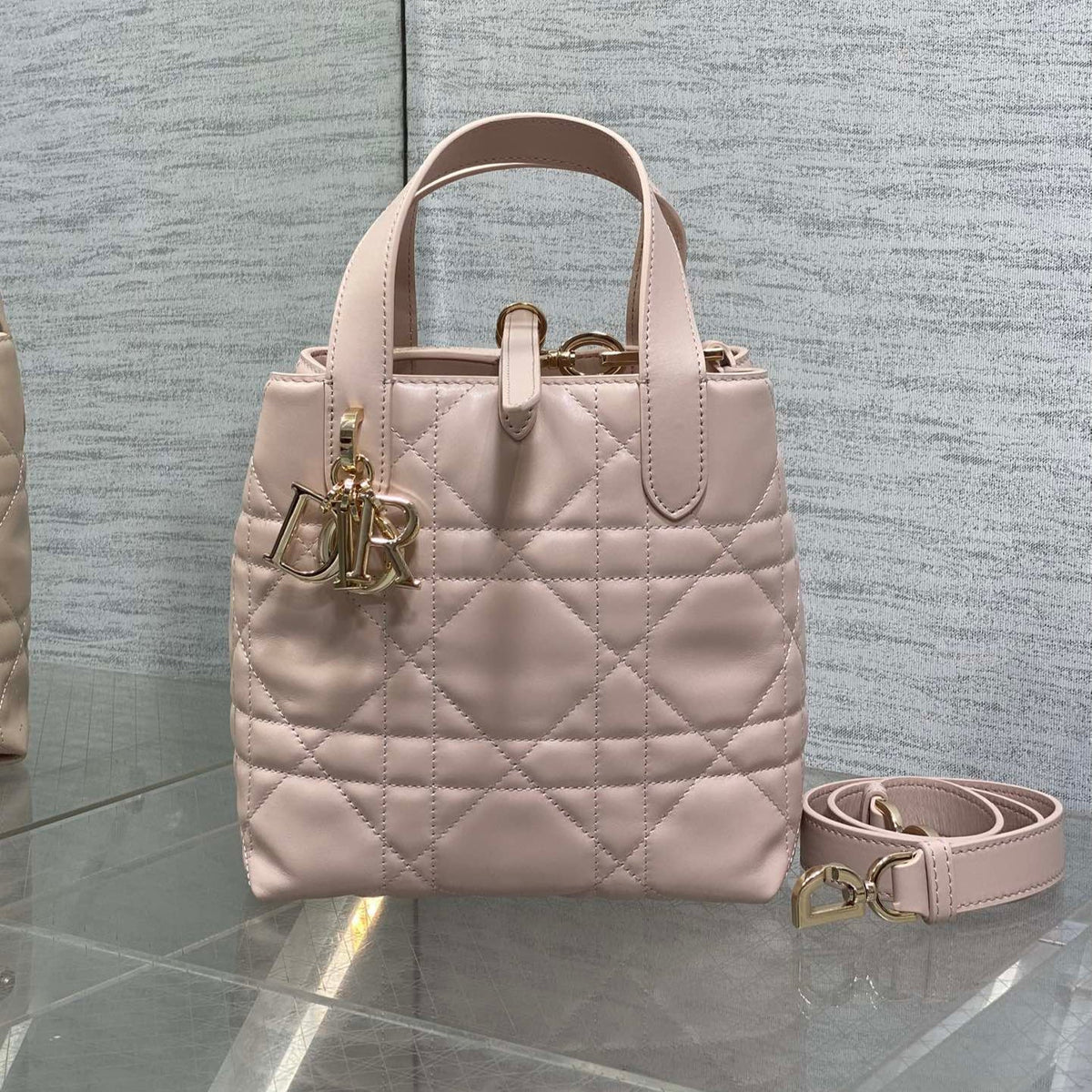 DIOR 25S ALWAYS MINI BAG 16 IN LIGHT PINK MACROCANNAGE CALFSKIN GOLD HARDWARE
