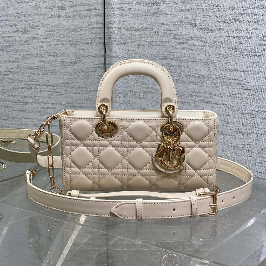 DIOR 25S SMALL LADY D-JOY 22 IN BEIGE LAMBSKIN GOLD HARDWRE