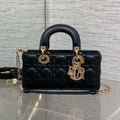 DIOR 25S SMALL LADY D鈥慗OY BAG 22 IN BLACK CALFSKIN GOLD HARDWRE