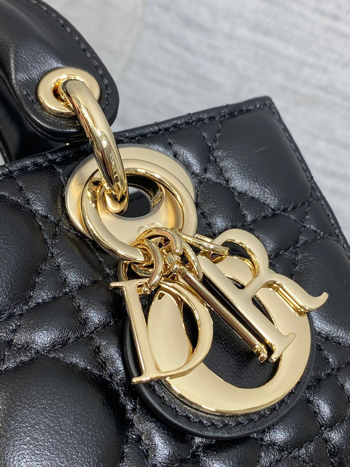 DIOR 25S MICRO LADY D-JOY 19 IN BLACK CALFSKIN GOLD HARDWARE