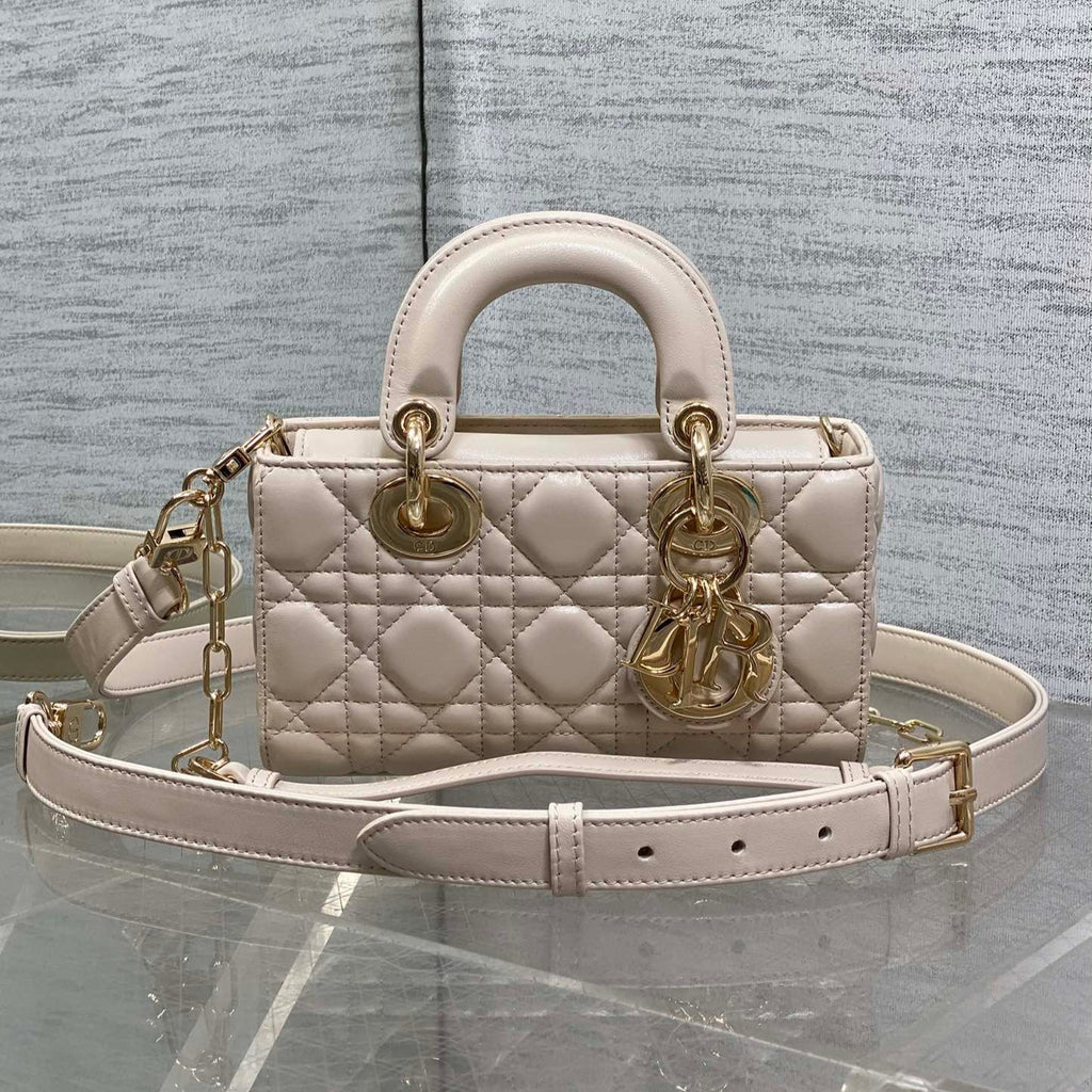 DIOR 25S MICRO LADY D-JOY 19 IN BEIGE CALFSKIN GOLD HARDWRE