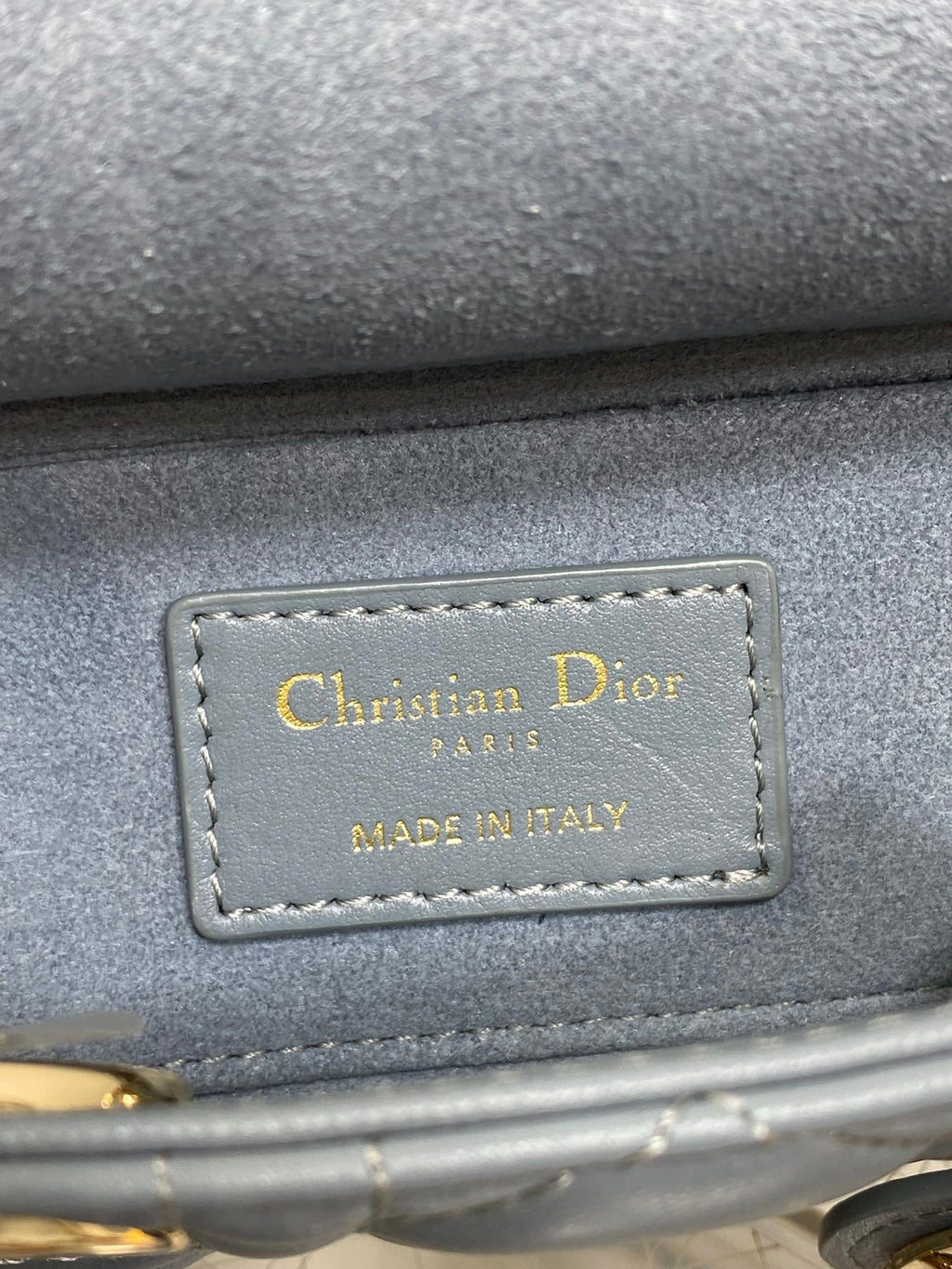 DIOR 25S SMALL LADY D鈥慗OY BAG 19 IN STEEL BLUE GRAY CANNAGE CALFSKIN GOLD HARDWRE