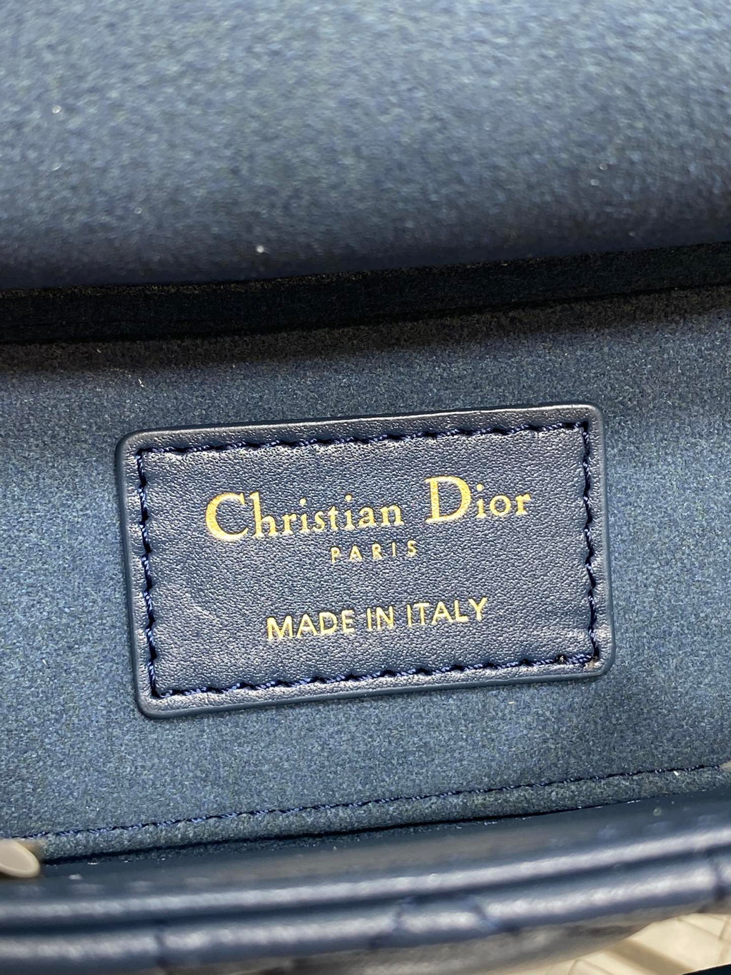 DIOR 25S SMALL LADY D鈥慗OY BAG 19 IN DARK BLUE CANNAGE CALFSKIN GOLD HARDWRE