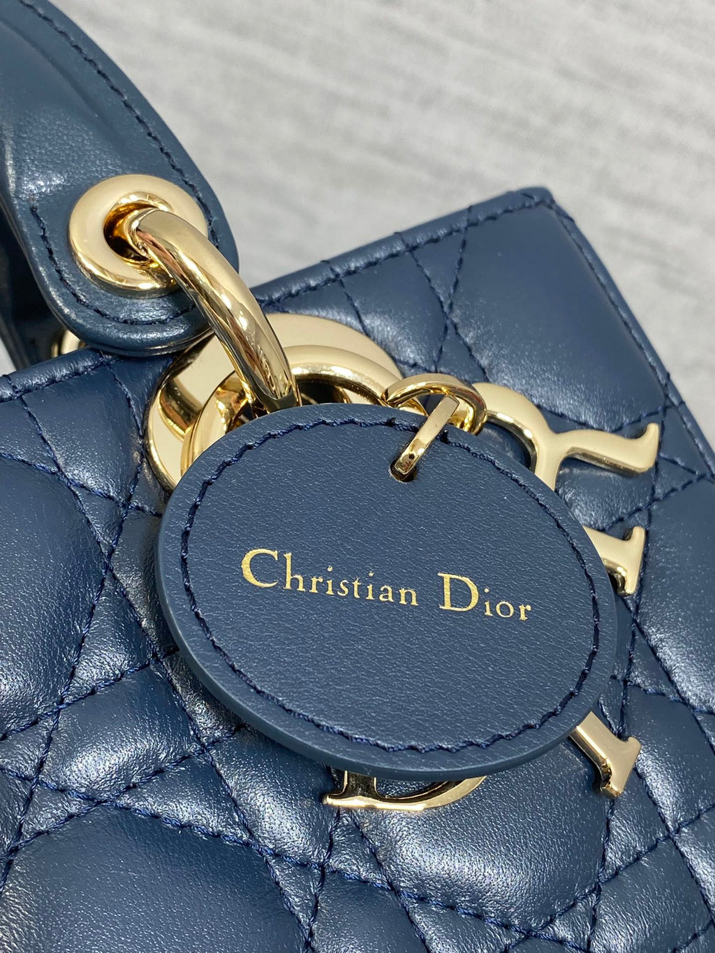 DIOR 25S SMALL LADY D鈥慗OY BAG 19 IN DARK BLUE CANNAGE CALFSKIN GOLD HARDWRE