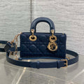 DIOR 25S SMALL LADY D鈥慗OY BAG 19 IN DARK BLUE CANNAGE CALFSKIN GOLD HARDWRE
