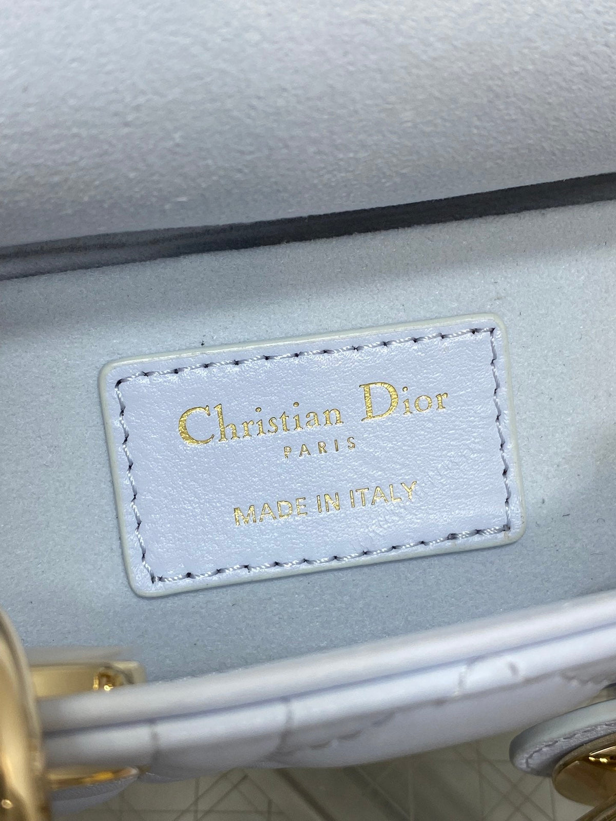 DIOR 25S SMALL LADY D鈥慗OY BAG 19 IN LIGHT BLUE CANNAGE CALFSKIN GOLD HARDWRE
