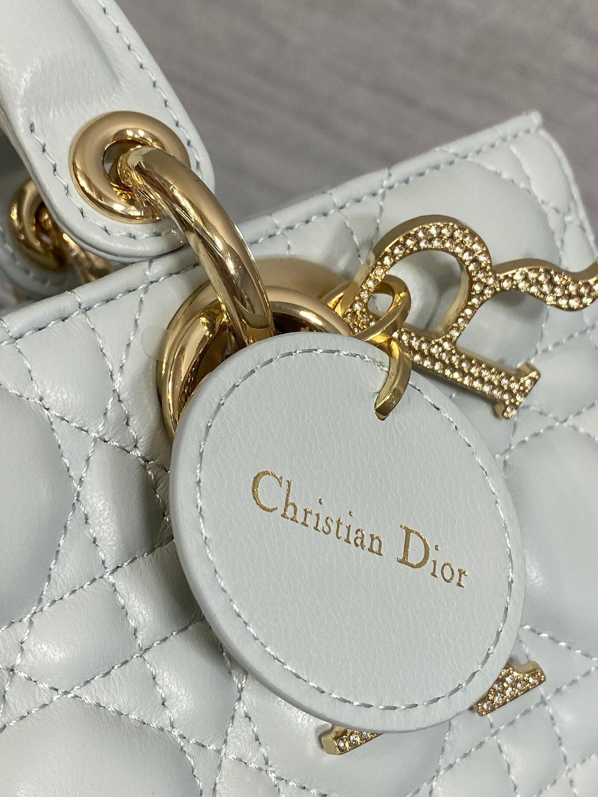 DIOR 25S SMALL LADY D鈥慗OY BAG 22 IN SHIRT BLUE CALFSKIN GOLD HARDWARE