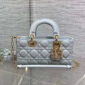 DIOR 25S SMALL LADY D鈥慗OY BAG 22 IN SHIRT BLUE CALFSKIN GOLD HARDWARE