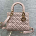 DIOR 25S MEDIUM LADY BAG 24 IN PINK CALFSKIN GOLD HARDWRE