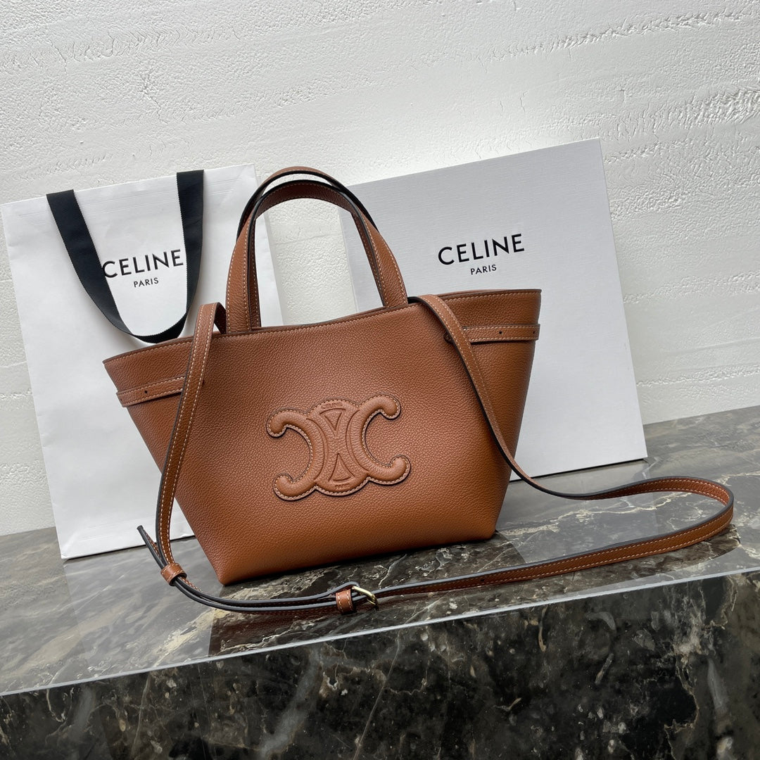 CELINE MINI CABAS ANA脧S CUIR TRIOMPHE 21 IN BRONZE ORANGE GRAINED CALFSKIN