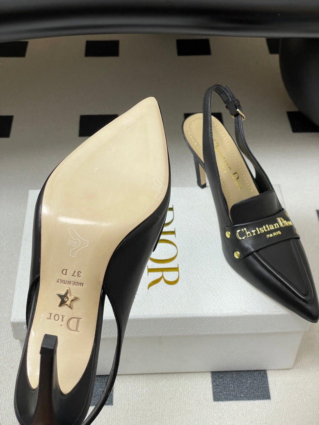 DIOR 25S BOY SLINGBACK HIGH HEELS 85 MM IN BLACK LAMBSKIN