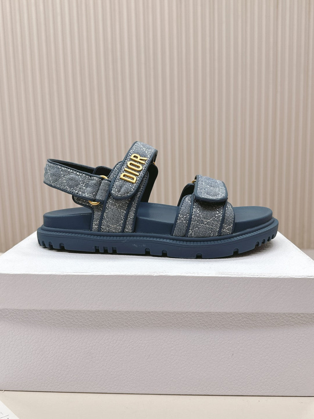 DIOR BACK-STRAP SANDALS 25S IN NAVY BLUE DENIM AND CALFSKIN