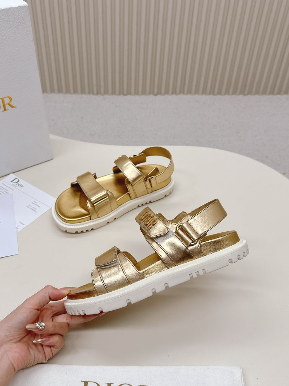 DIOR BACK-STRAP SANDALS 25S IN GOLD CALFSKIN WITH GOLD HARDWARE