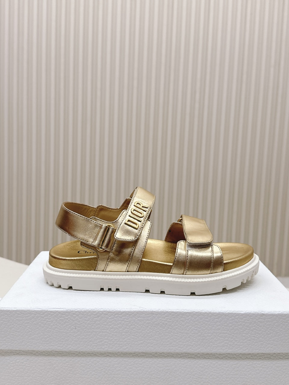 DIOR BACK-STRAP SANDALS 25S IN GOLD CALFSKIN WITH GOLD HARDWARE