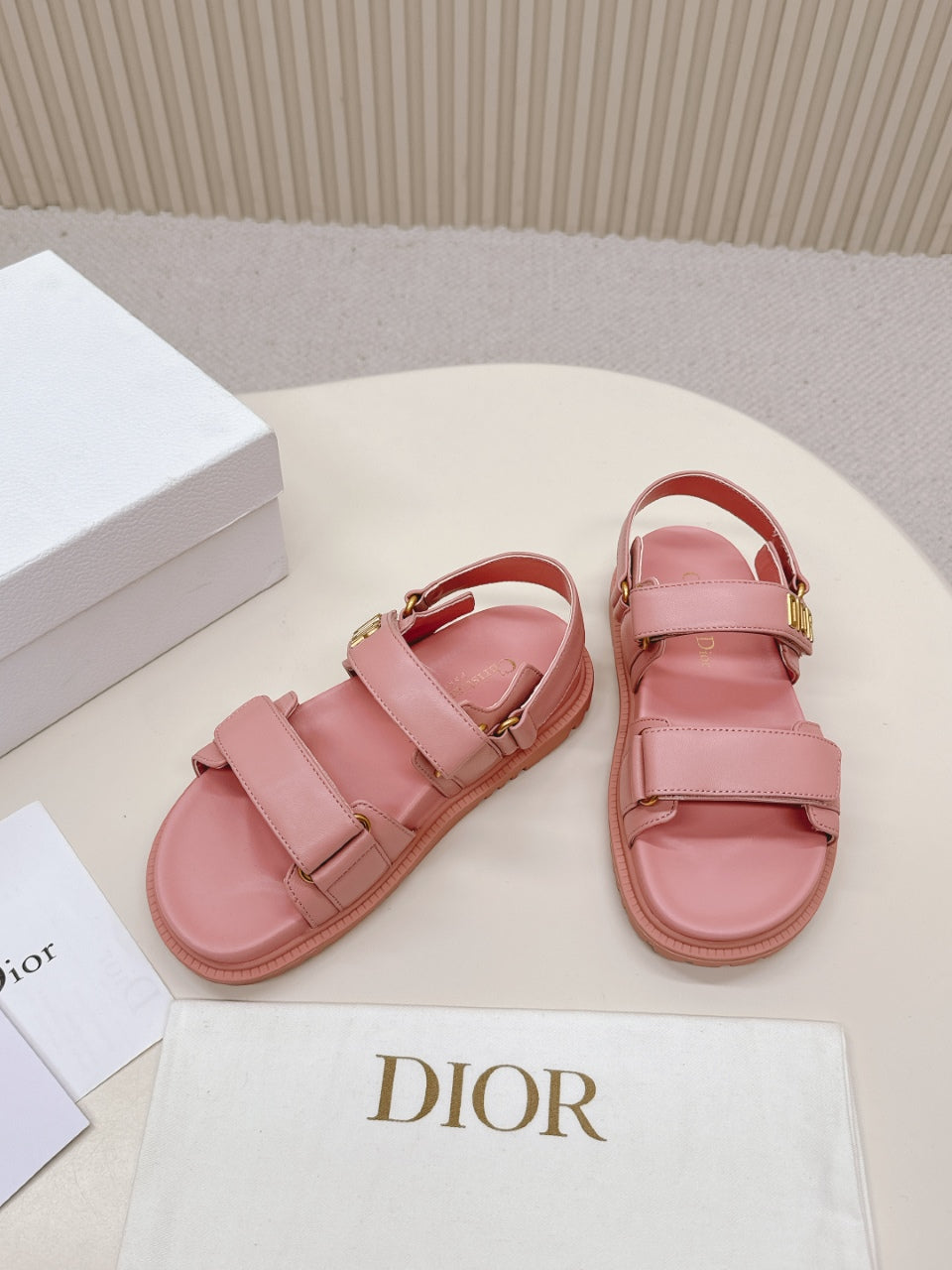 DIOR BACK-STRAP SANDALS 25S IN PEACHY PINK CALFSKIN WITH GOLD HARDWARE