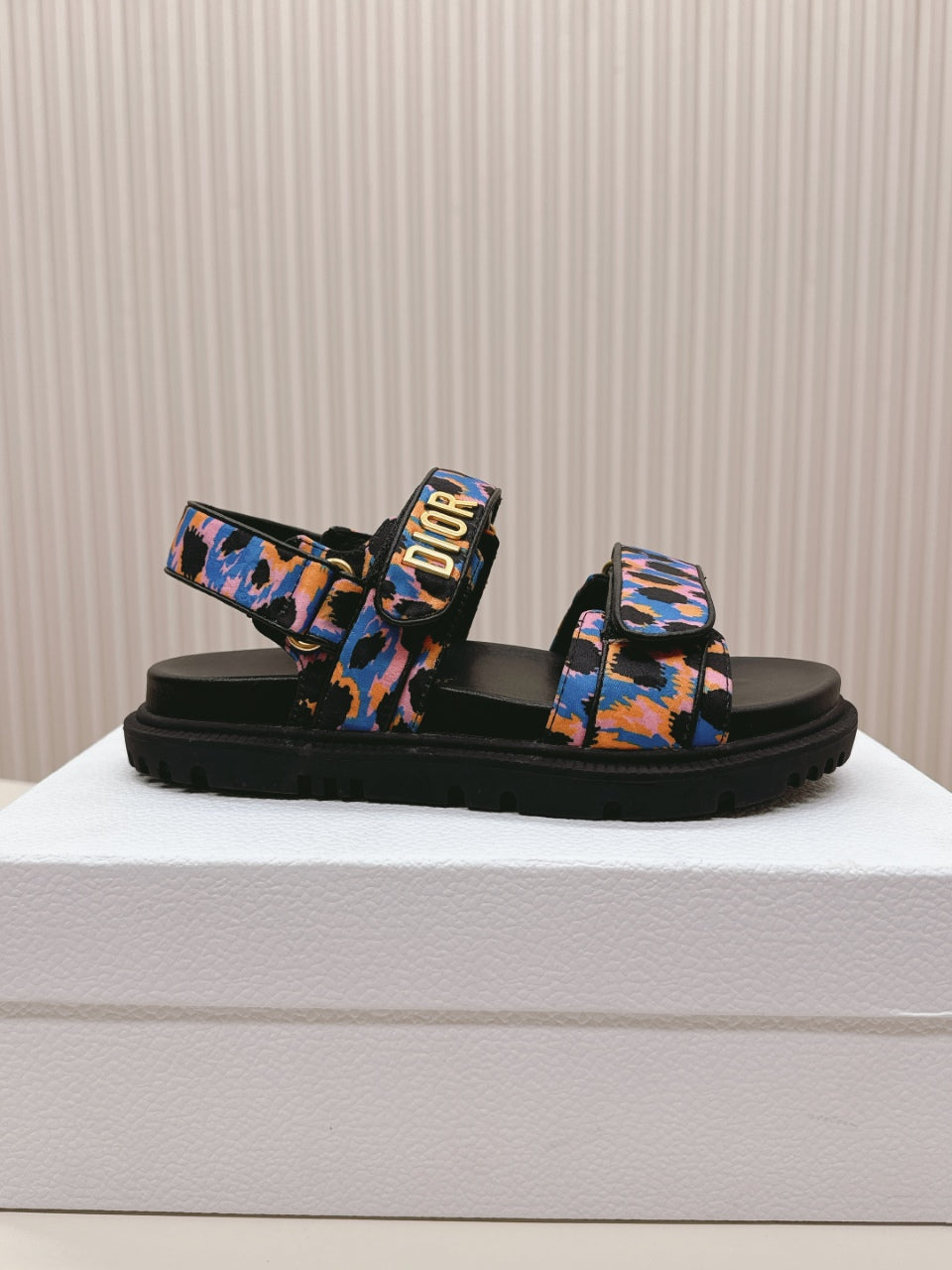 DIOR BACK-STRAP SANDALS 25S IN MULTICOLOR FABRIC AND CALFSKIN WITH GOLD HARDWARE