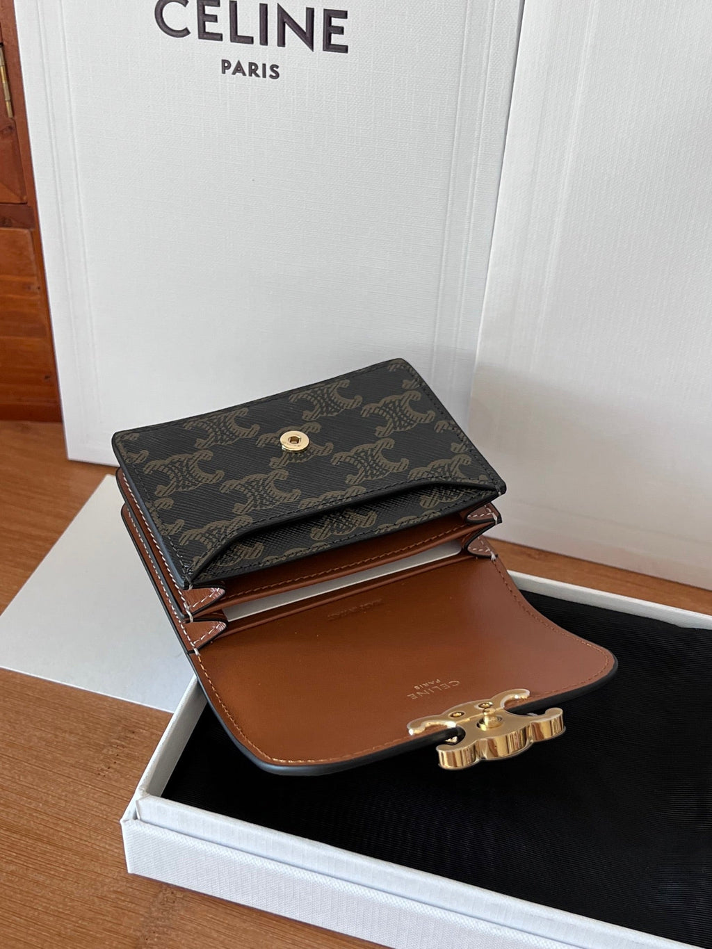 CELINE 25S BUSINESS CARD HOLDER 10 IN TRIOPMHE CANVAS AND CALFSKIN