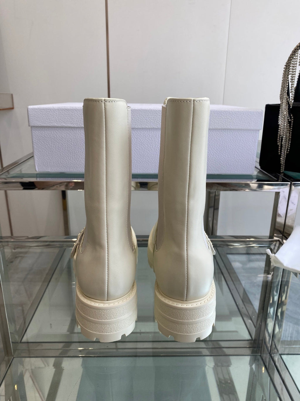 DIOR 25S D-QUEST ANKLE BOOT 35MM IN WHITE CALFSKIN GOLD HARDWARE
