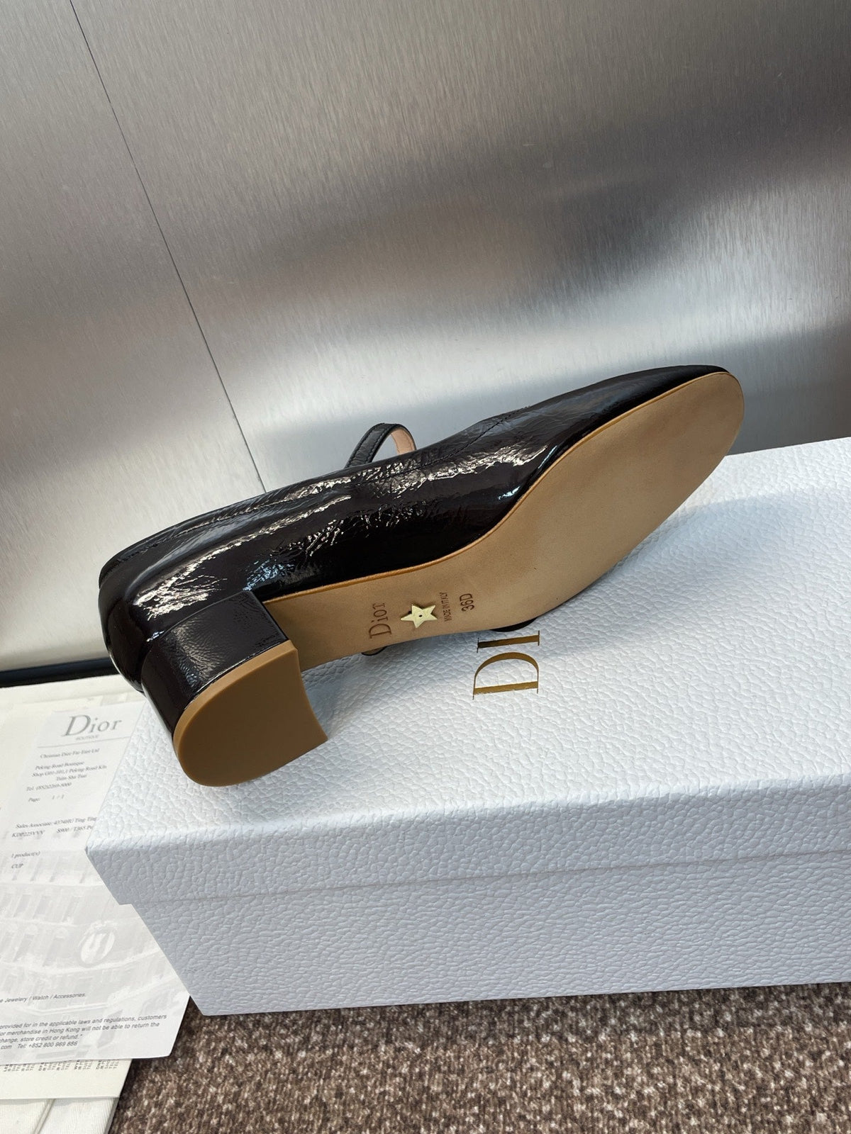 DIOR 25S ROUND-TOE MARY JANE BALLET FLATS IN DARK BROWN CALFSKIN